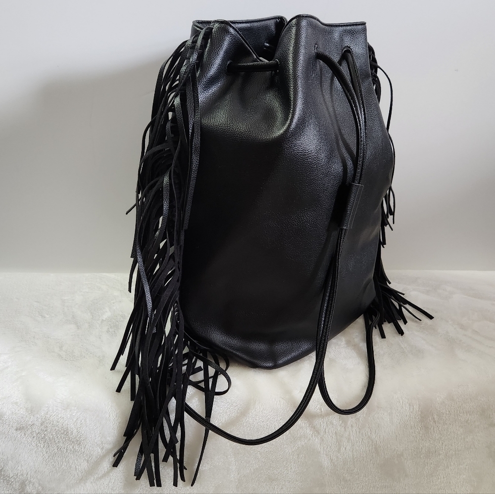 Victoria's Secret VS Black Faux Leather Western Boho Fringe Backpack NWT - Picture 8 of 16